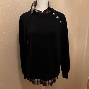 Lauren Ralph Lauren sweater faux shirt combo, black, medium, button details